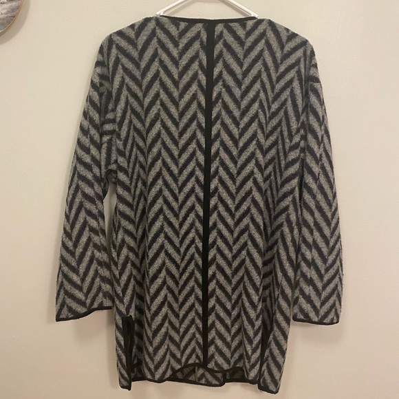 Talbots Wool Chevron Herringbone Pattern Long Sweater Jacket Coat Full Zip - Picture 10 of 13